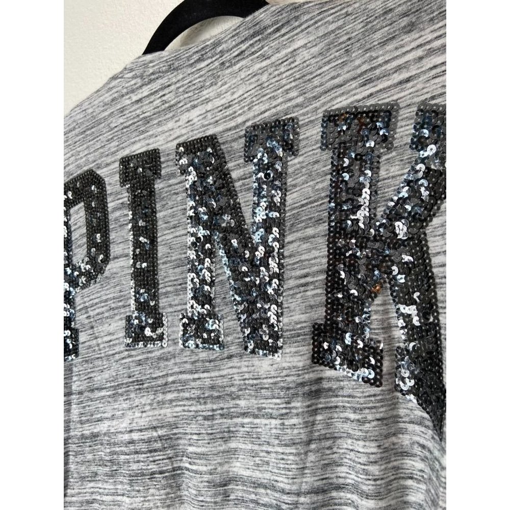 PINK Victoria's Secret small heather grey sequin back long sleeve pocket tee